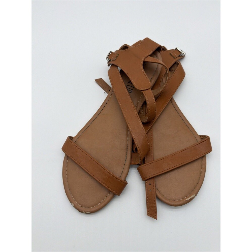 SandalUp Brown Leather Strappy Sandals Women Size 11 Boho Gladiator Summer Flat